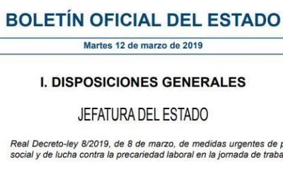 RD Ley 8/2019 8 marzo de medidas urgentes de protección social y lucha contra la precariedad laboral